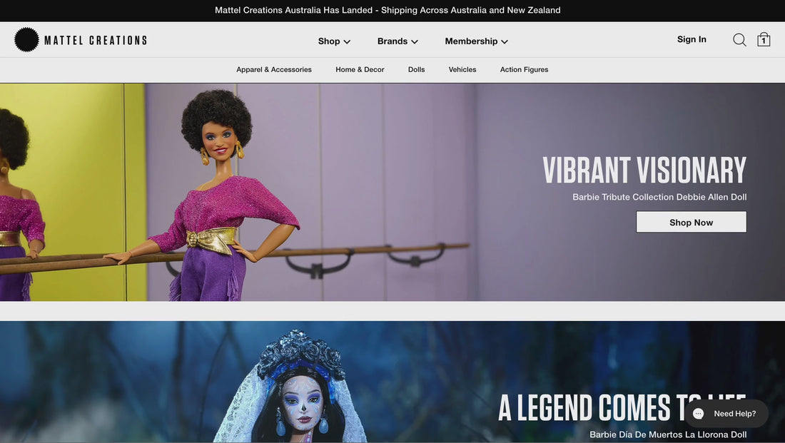 Mattel Creations Australia homepage scroll